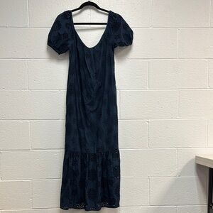 Boo Gemes Small Blue Ruffled Tiered Maxi Dress with Short Puff Sleeves